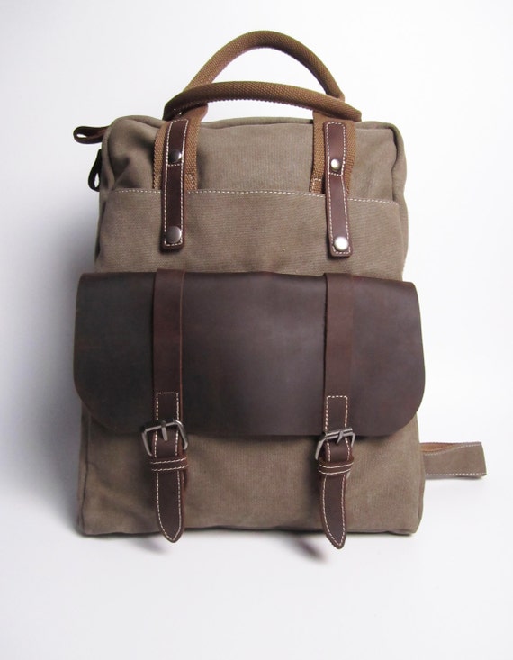Vintage style Leather Canvas Backpack