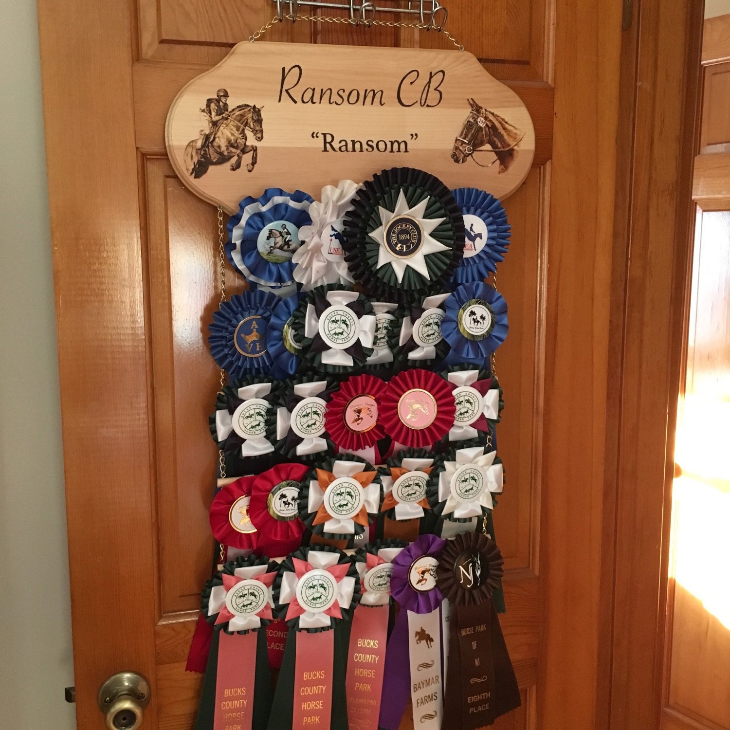 Woodburned Custom Horse Show Ribbon Rack/ by WhiteStallionStudio