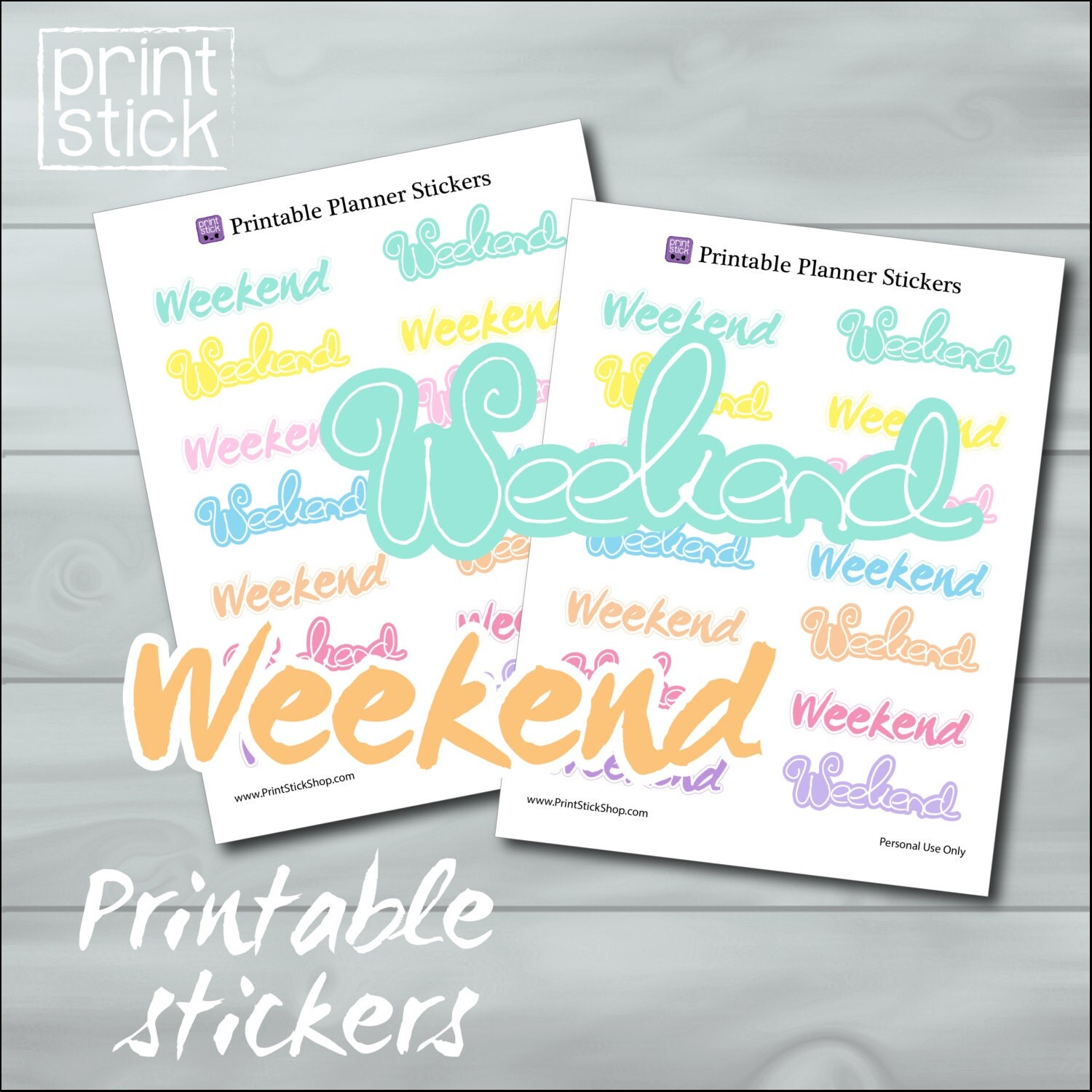 Pastel Weekend Banner Planner Stickers - PRINTABLE - ECLP, Happy ...