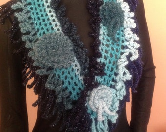 Elegant Rose Scarf/Dazzling Scarf/Crochet Scarf/Sculptured Scarf/Gift For Her/Mother's Day Gift