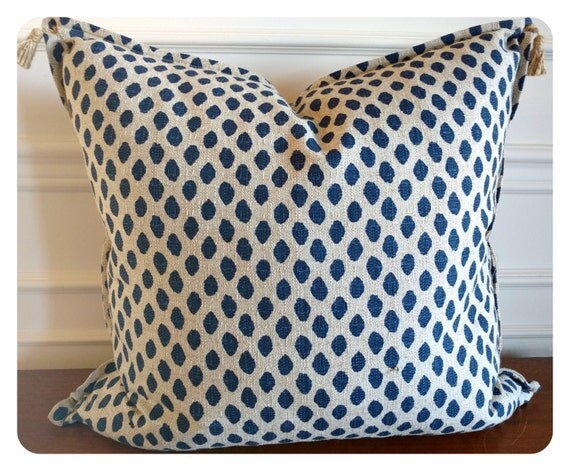 Navy blue and Sand beige throw pillow Navy by CoussinsElegance
