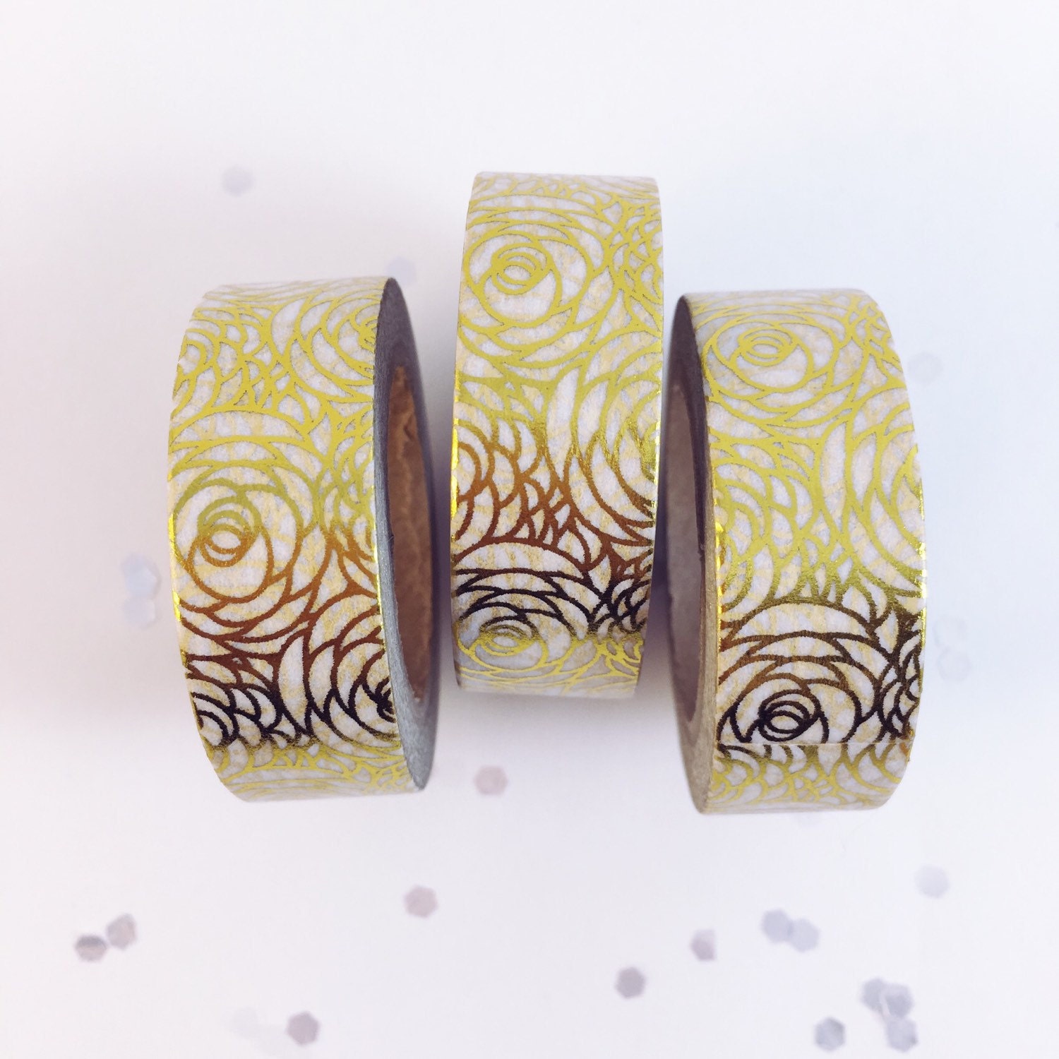 One Roll/ gold floral foil white washi paper tape/ masking