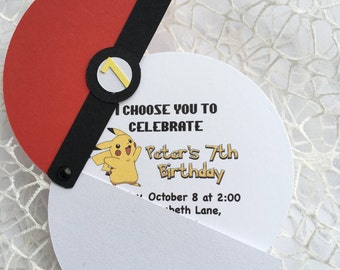 10 Pokemon Birthday Invitations, Pokemon Party, Pokeball invitation, Pokemon inspired invitation, Pikachu invitation