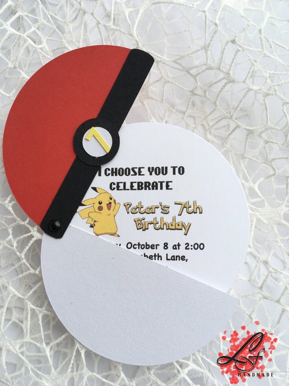 Set of 10 Pokemon Birthday Invitations, Pokemon Party, Poke Ball ...