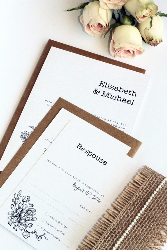 Burlap Belly Band and Pearls Rustic Wedding Invitation Sets