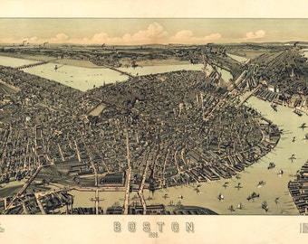 1899 Panoramic Map of Boston Massachusetts
