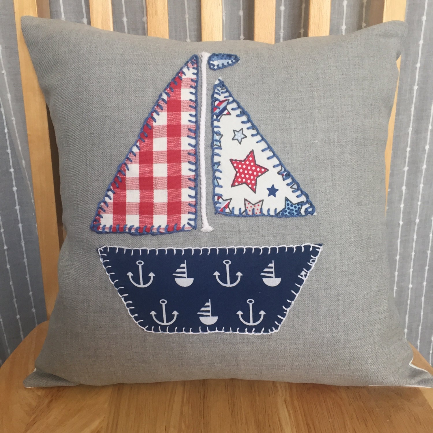Child's nautical theme cushion cover appliqué cushion