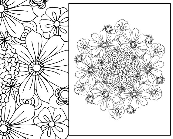 flower coloring page floral adult coloring page digital