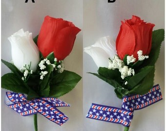 Memorial day boutonnieres Red rose boutonnieres July 4th Boutonnieres Memorial day decorations July 4th decorations Memorial boutonnieres