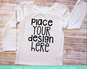 White Toddler Girl Shirt Long Sleeve - MOCK-UP Image, JPEG File, for Product Display, Blank T-Shirt Image