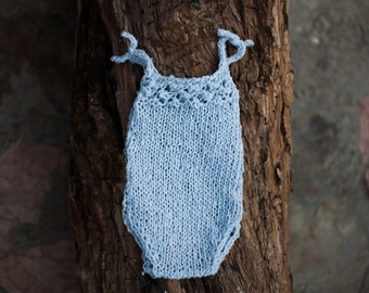 Cute Bleu Ciel Romper, Bleu Ciel bloomers, Cotton Knit romper, Baby romper boy, Sweet Newborn Knit Romper, Newborn Photo prop