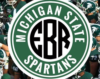 Michigan State Spartans Monogram Frame Cutting Files in Svg, Eps, Dxf, Png for Cricut & Silhouette | Michigan State | Go Spartans Graphics