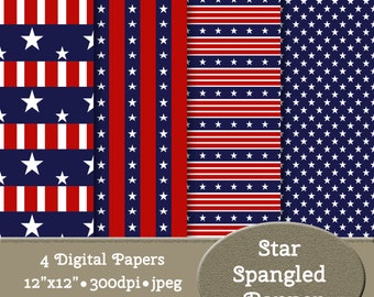 4 Digital Paper Backgrounds - Instant Download - Star Spangled Banner #13