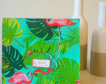 Lunch bag. bag to taste. bag for snack. tropical design and pink Flamingo. hand-stitched