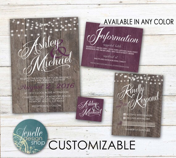 Purple Rustic Wedding Invitations 2