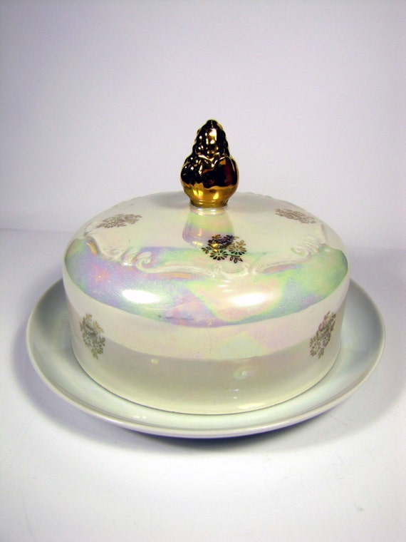 Vintage Butter Dish with cover porcelain fine china white with