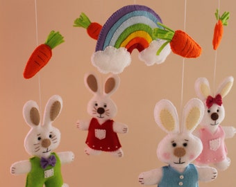 Rabbit Felt Baby Mobile, Crib Mobile, Nursery Mobile, Ready to Ship, Kids, Gift