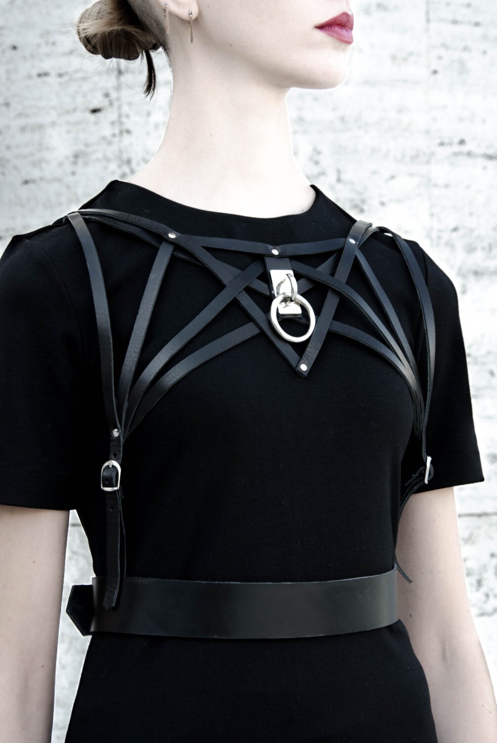ANANKE _ Black Leather Harness Oring Body Harness