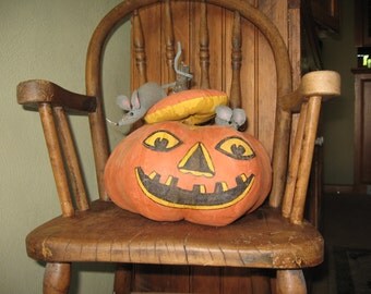 Mice are Nice - stuffed fabric jack-o-lantern with two mice