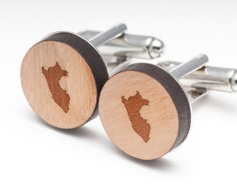 Peru Wood Cufflinks Gift For Him, Wedding Gifts, Groomsman Gifts, and Personalized