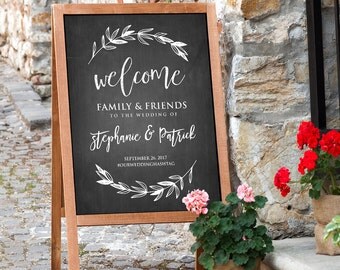 Printable Wedding Welcome Sign, Rustic Chalkboard Wedding, Digital File, Instant Download, Editable Text, PDF Template, 18x24, 24x36 #LSC04