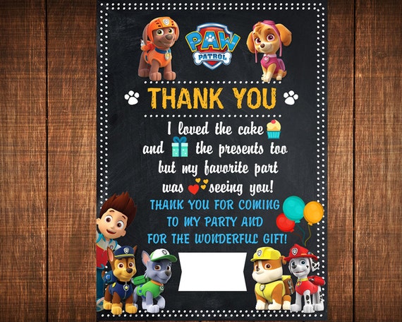 Paw Patrol Thank You Card. Paw Patrol Thank by GalaDesignPrintable