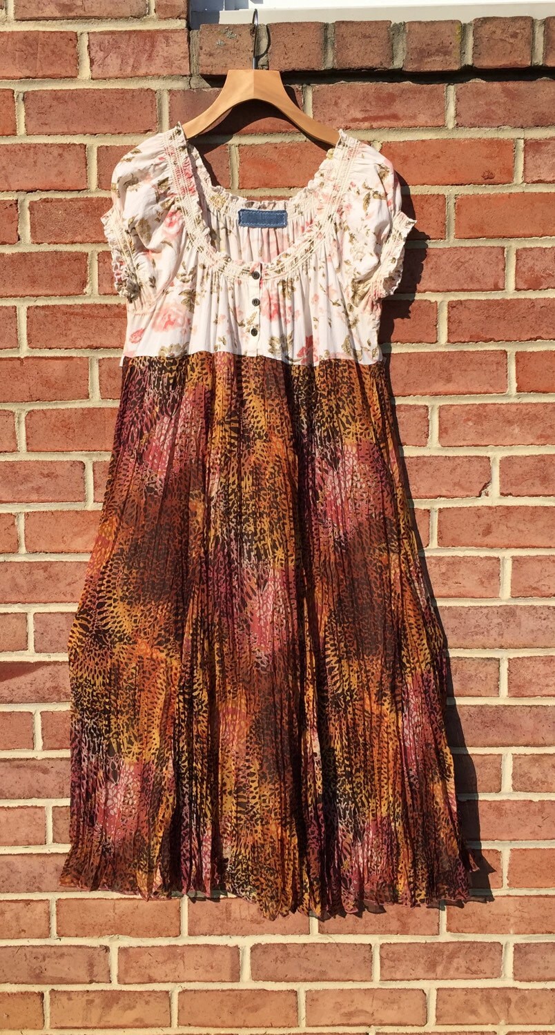 SALE Upcycled clothing shabby chic peasant leopard print maxi
