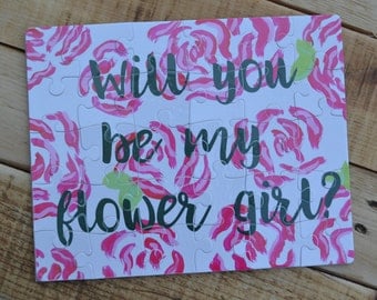 Puzzle - Will You Be My Flower Girl? Flower Girl Proposal Watercolor