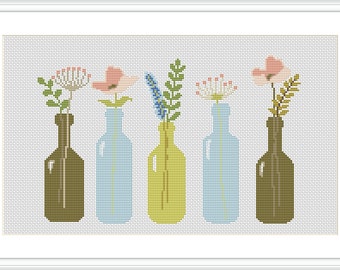 Flowers PDF Cross Stitch Pattern Flower Arrangement Modern cross stitch pattern Decor cross stitch pattern Flower pattern X080