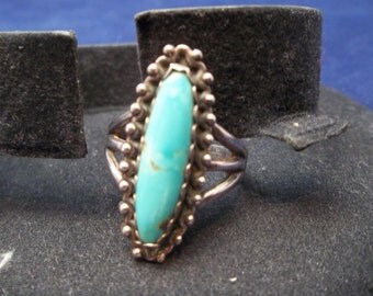 Ring, Vintage Size 9” Sterling Silver and Turquoise