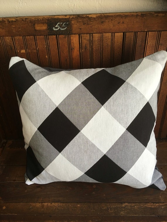 26x26 Black and White Buffalo Check Linen Pillow by SewAndCloth
