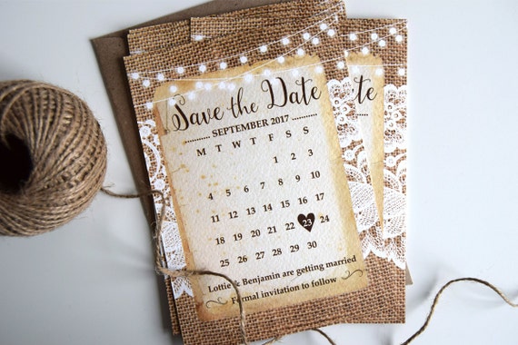 Rustic Burlap & Lace Wedding Save The Date Cards