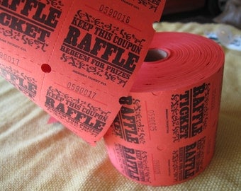 Two Part Red Raffle Tickets (choice of quantity) / Red prize tickets / Numbered red tickets