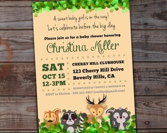 Woodland Baby Shower Invitations | Woodland Creatures Baby Shower | Raccoon | Deer | Squirrel | Skunk | Woodland Animals Baby Shower Invites