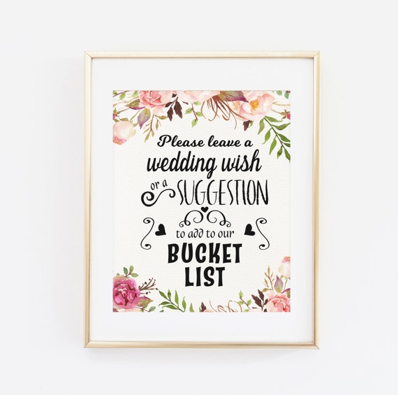 Bucket List Wedding Sign Printable Wedding Sign Please leave