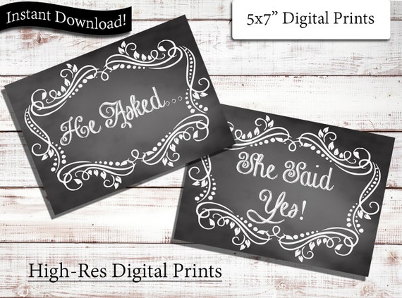 Items similar to He Asked She Said Yes Chalkboard Printables - Bridal ...