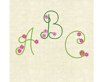 Machine embroidery monogram fonts flower font