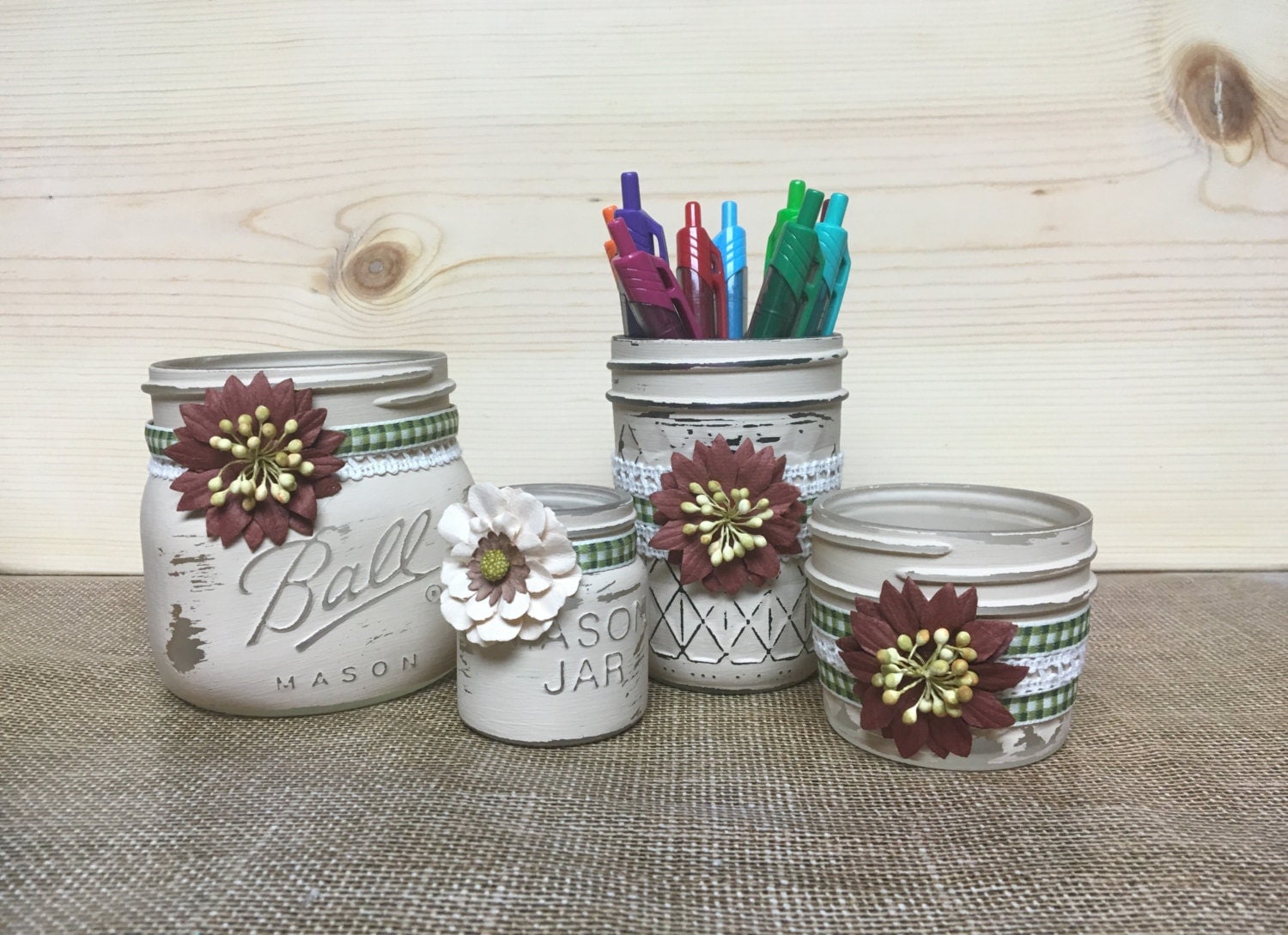 Mason jar desk organizer Mason jar office decor distressed