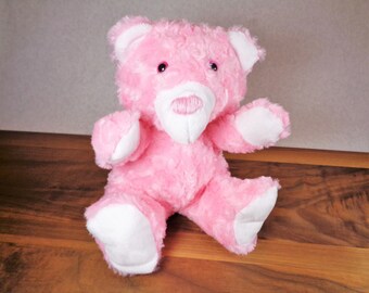 Pink Princess Teddy Bear, Sparkly Pink Stuffed Animal for Girl, Fluffy Minky Stuffed Animal, Birthday Gift for Little Girl, Handmade Plushie