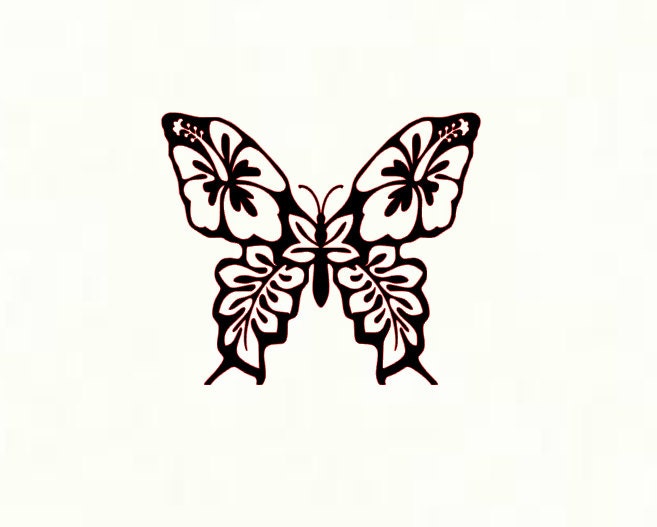 Butterfly With Hibiscus Flowers Decal 