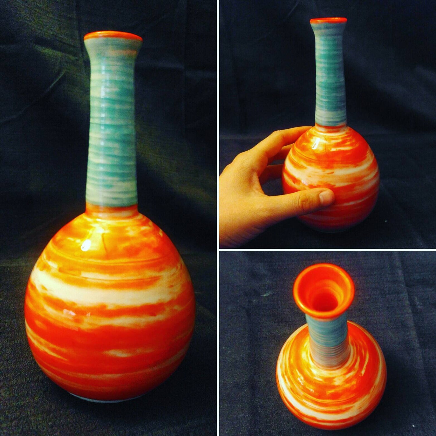 Orange and teal vase by resortedtopottery on Etsy