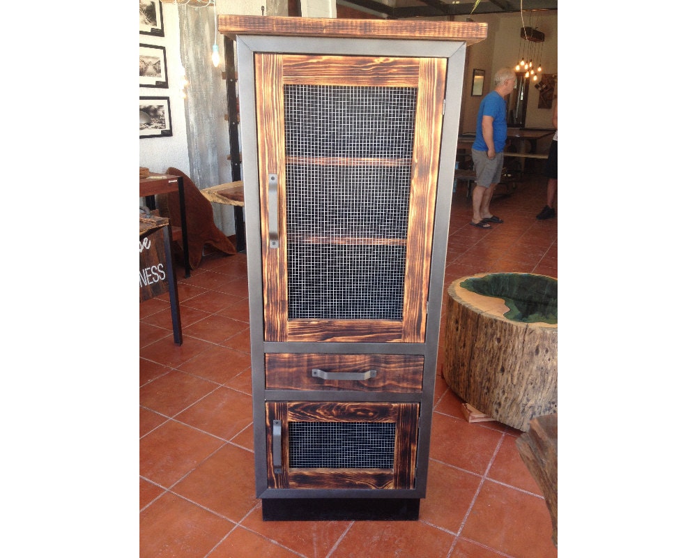 Rustic Industrial Tall Cabinet by UniqueWoodIron on Etsy