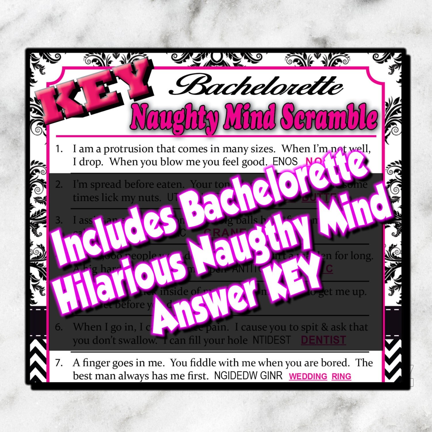 Bachelorette Party Game Printable Naughty Mind Word