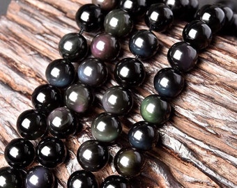 Natural Obsidian, Natural Stone Beads, Obsidian Beads, Round Beads, Semi Precious, Gemstone Beads, 4 6 8 10 12 14 16 18 mm, (CB008)