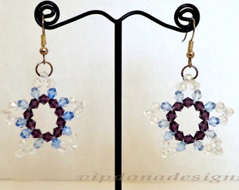 Splendid Swarovski Crystals Purple Snowflake Handmade Earrings