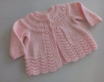 Items similar to Knitted baby girl coat in candy pink - wool baby ...