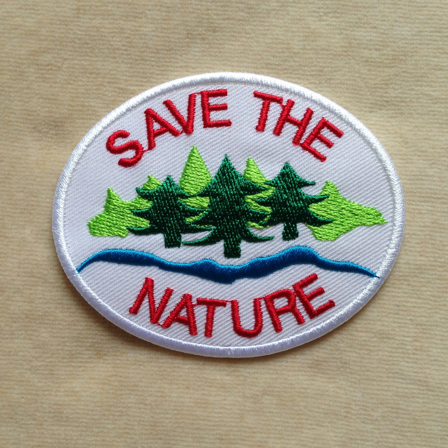 Save The Nature Iron On Patch White Blue