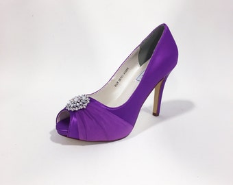 Purple High Heels with Crystal Ornament, Purple Bridal Shoes, Purple Heels, Custom Wedding Shoes