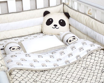 Peekaboo Panda-Organic Crib Bedding Set, Masilo Baby Bedding, Baby Blanket, Baby Bedding, Baby Crib, Panda Crib Set, Gender Neutral Bedding