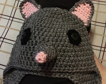 Gray rat beanie with ear flaps